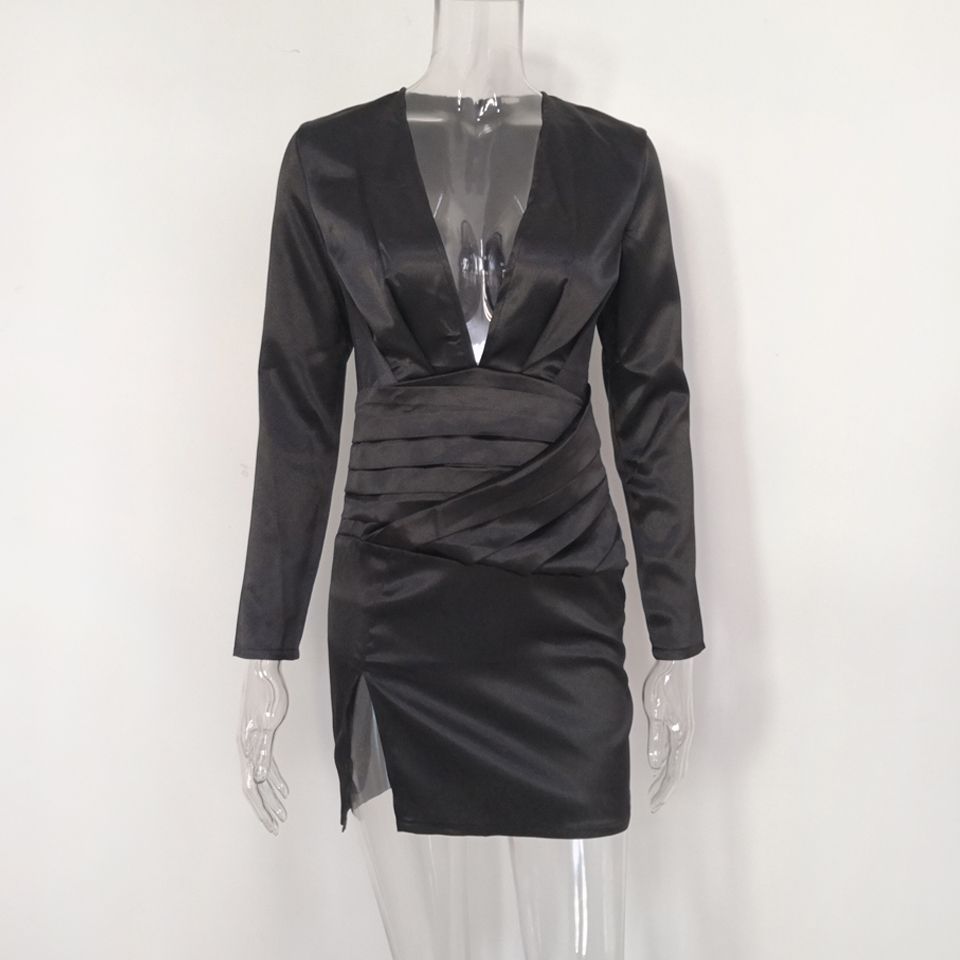 orange silky long sleeve panelled dress