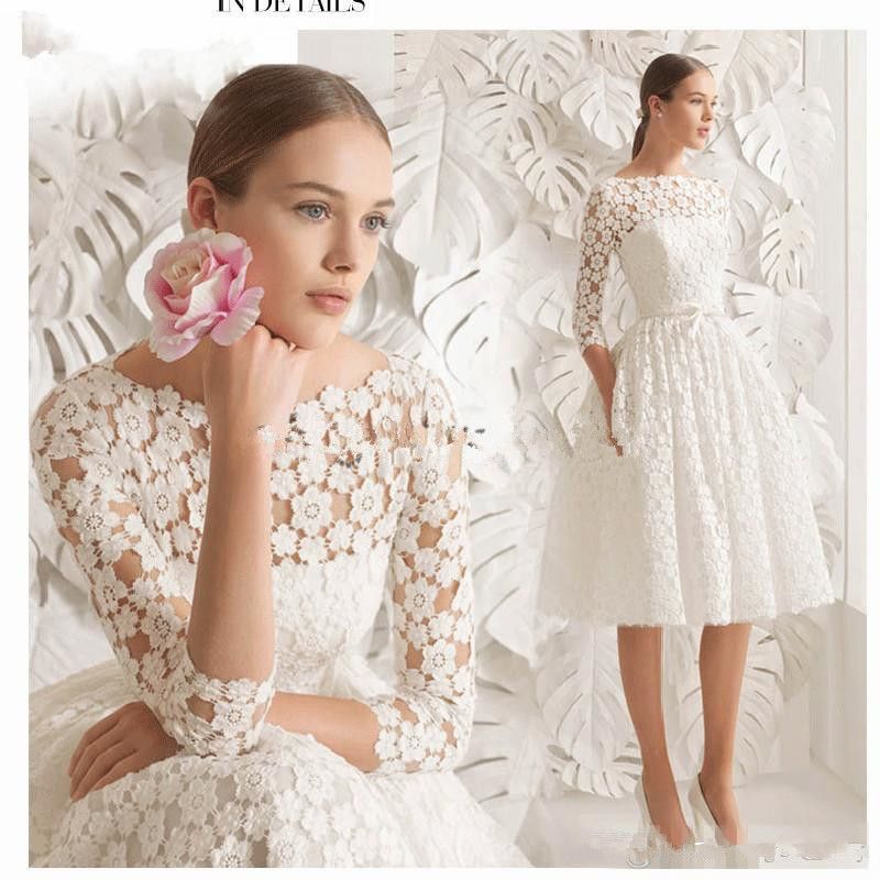 long sleeve lace short wedding dress