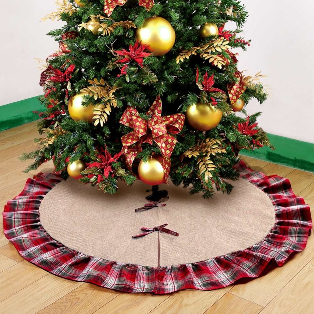 Christmas Tree Skirts Bowknot Patchwork Home Pad Red Lattices Linen Ornament Festival Supplies Decoration 48 Inch Christmas Decorations To Make Christmas Decorations Uk From Qwonly Shop 10 31 Dhgate Com