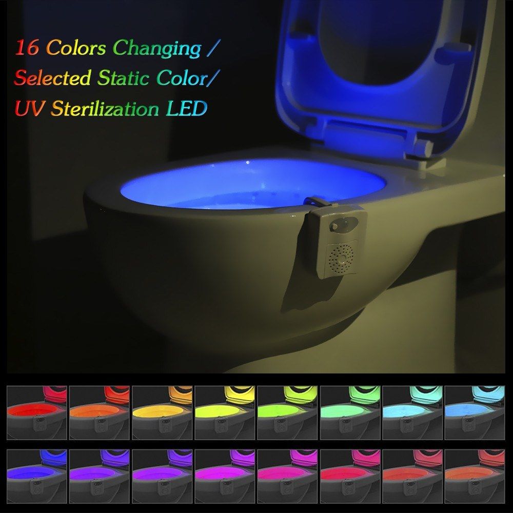 Smart LED Sensor de movimiento humano Aseo activado Luz de noche Baño con 8 colores Lámpara de asiento de inodoro Sensor automático Luz de asiento Blanco 