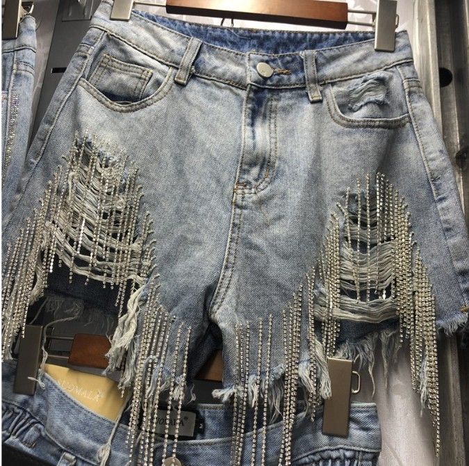 diamond denim shorts