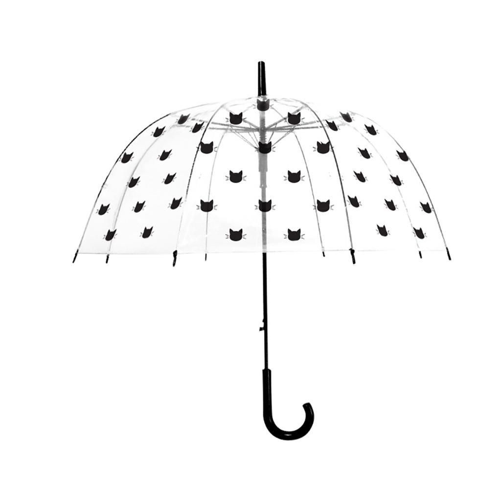 Large 31/" Black Clear See Through Dome Umbrella Ladies Walking Rain Brolly