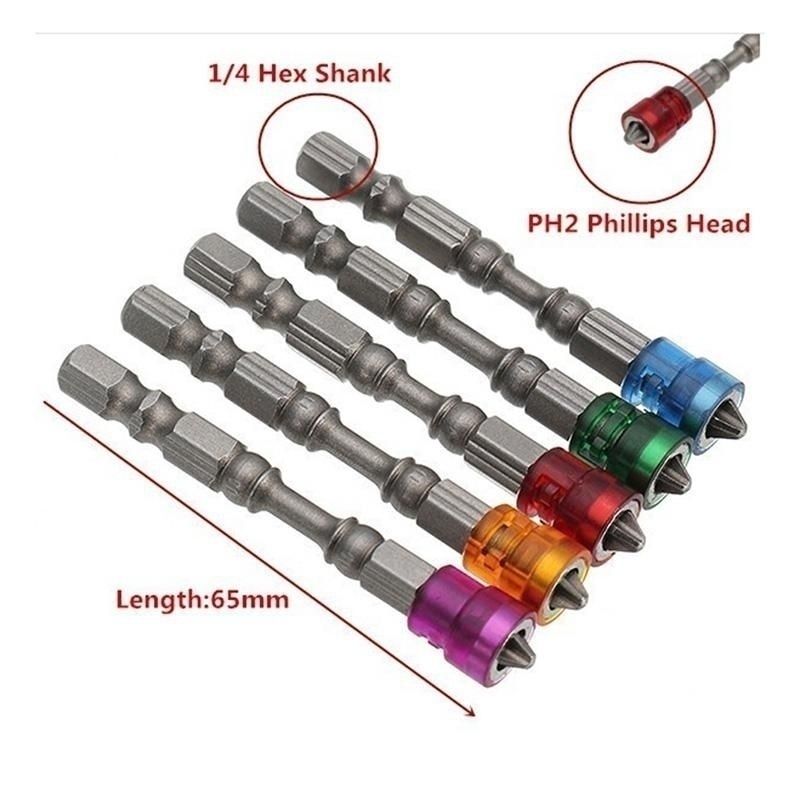 Floridivy 5pcs Antideslizante PH2 Hex bit 65mm Destornillador el/éctrico PH2 Hexagonal Puntas de Phillips S2 Cabezas del Radar driil bits Puestos