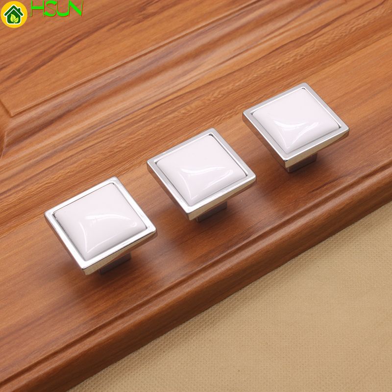 2020 White Ceramic Knobs Square Dresser Pulls Handle Drawer Knob