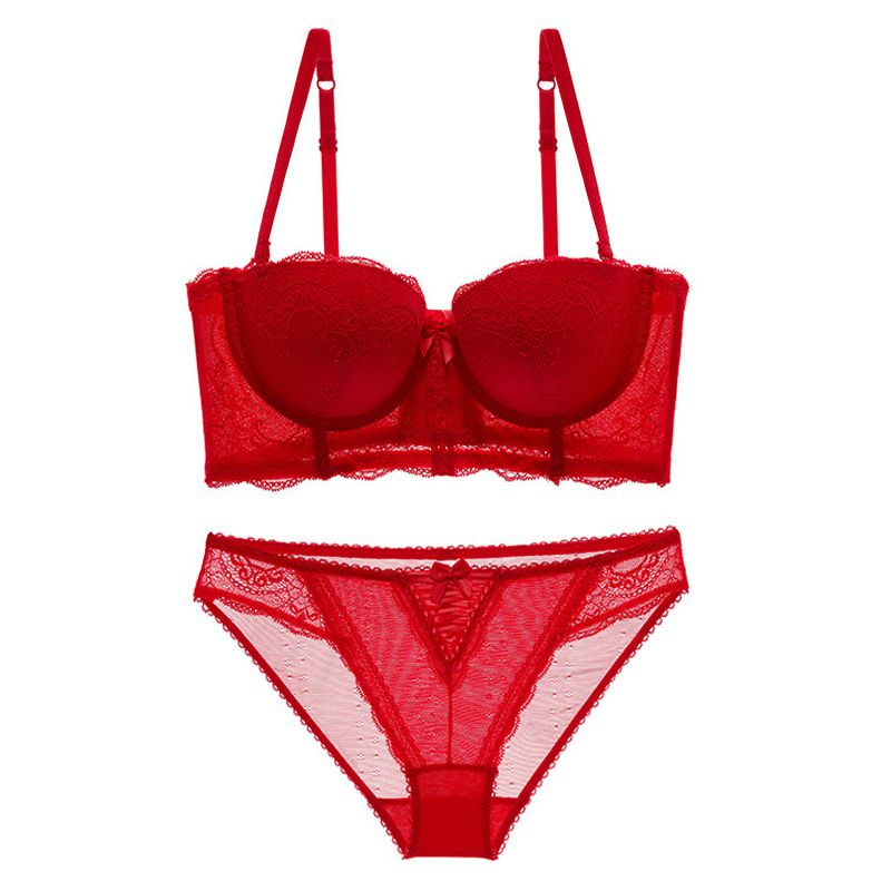 Compre Ropa Interior Atractiva De La Boda De La Mujer Media Taza Del Sujetador De Encaje Rojo Sujetador Sin Tirantes De La Ropa Interior V Profundo Empuja Hacia Arriba El Sujetador De