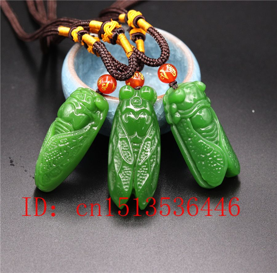 Chinese Exquisite green black jade Hand-Carved pendant cicada