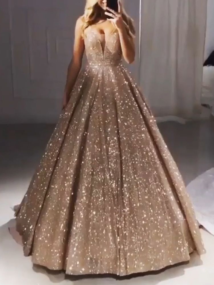 Vestidos de noche brillantes Turquía V-cuello oro lentejuelas de alta calidad fiesta de fiesta largo Vestidos de noche brillantes Turquía V-cuello oro lentejuelas de alta calidad fiesta de fiesta largo