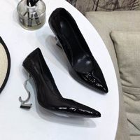 Silver heel Black Shiny Leather