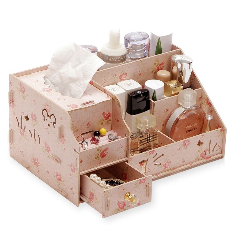 2019 Junejour Diy Wooden Storage Box Makeup Organizer Jewelry