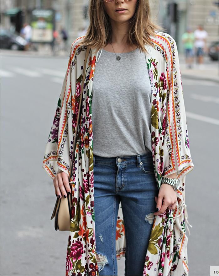 Boho Floral Kimono Top Kleding Dameskleding Tops & T-shirts Tunieken 