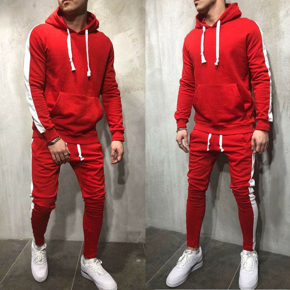 Fashion Mens Tracksuit Set GYM Sports Hoodie Coat Top Bottoms Jogging ...