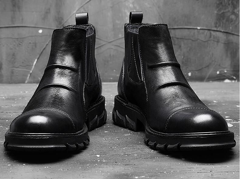 Hombres de invierno Dedos redondos Hombres Estilo de Inglaterra Zapatos de genuinos para hombre