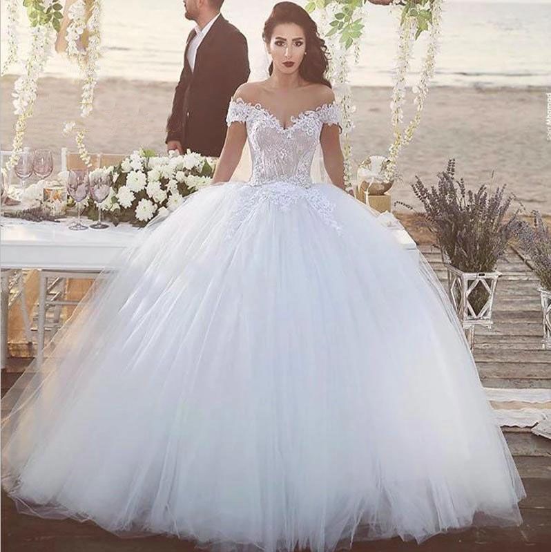 Chinese Off Shoudlder Ball Gown Lace Appliques Puffy Bridal