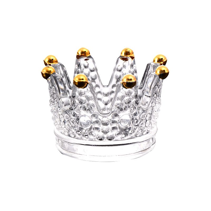 Crystal Glass Crown Shaped Votive Tea Light Candle Holder Crafted Jewelry Storage Box Creative