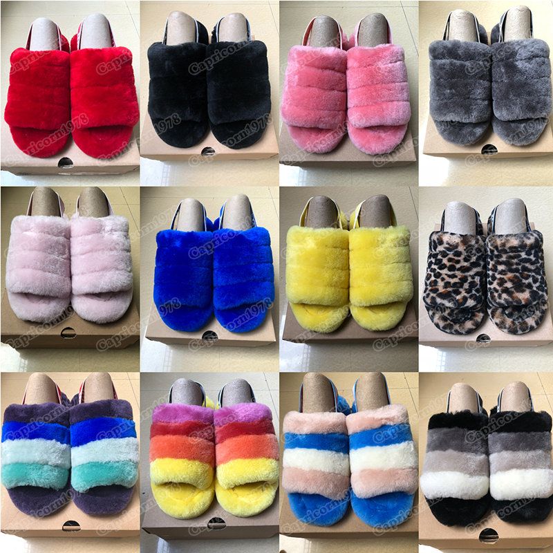 Women Fur Fluffy Slides Slippers High Grade Womens Designer Slippers Retro Solid Color 