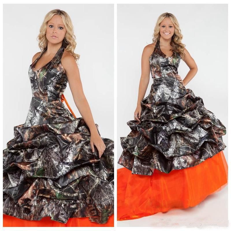 Discount 2019 Camo Camouflage Wedding Dresses Orange Tulle Skirt