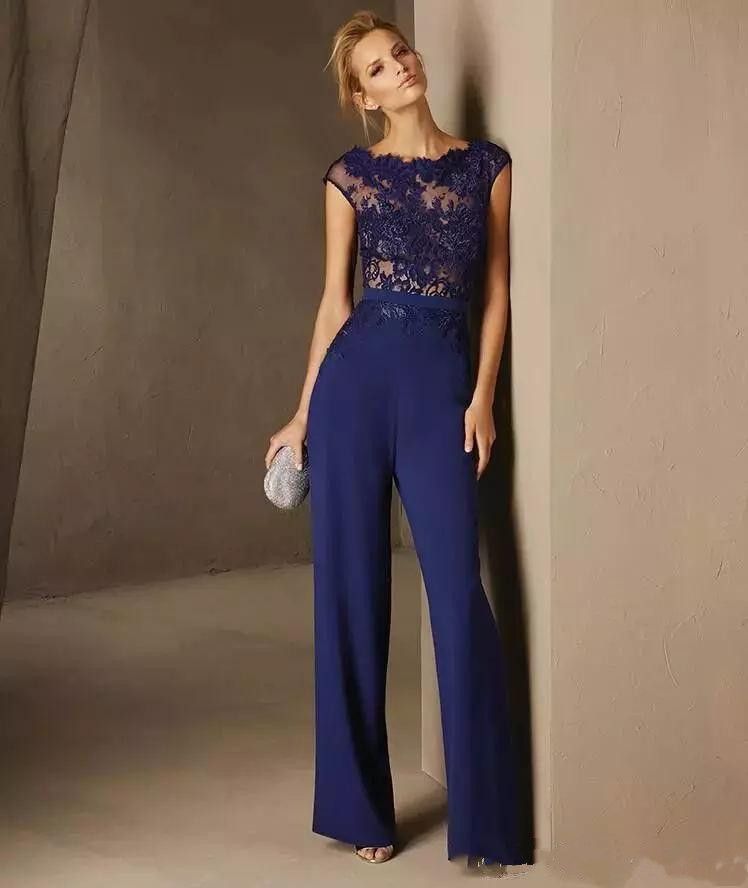 Mother of the bride jumpsuit navy Clearance