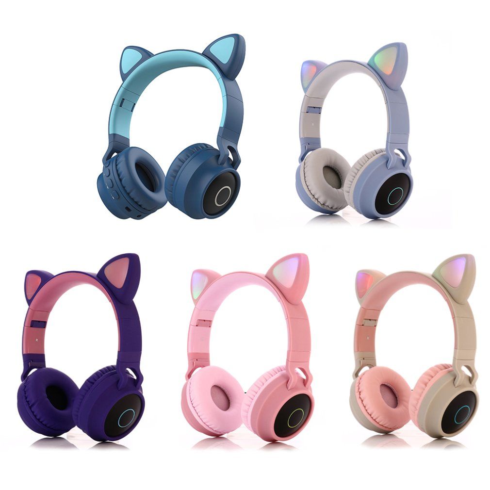 LED Cat Ear Noise Cancelling Headphones Wireless Bluetooth HIFI Stereo