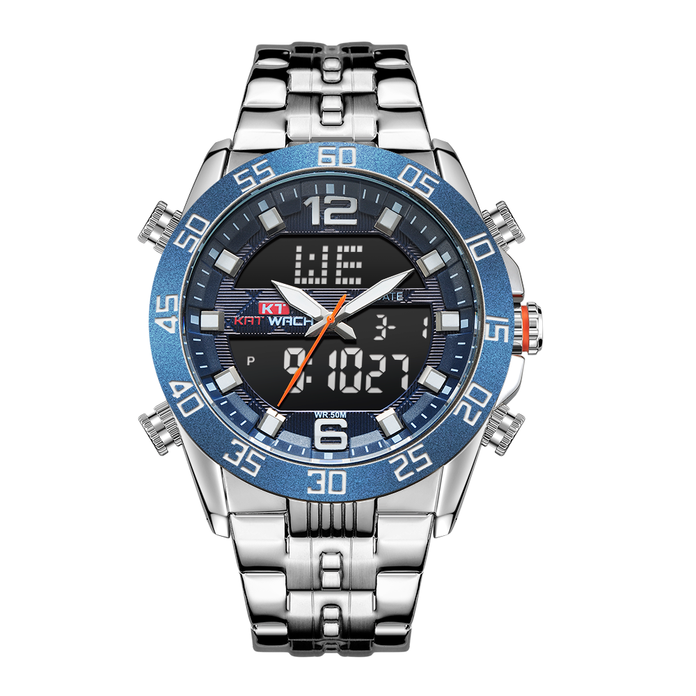 men's digital watch with metal band