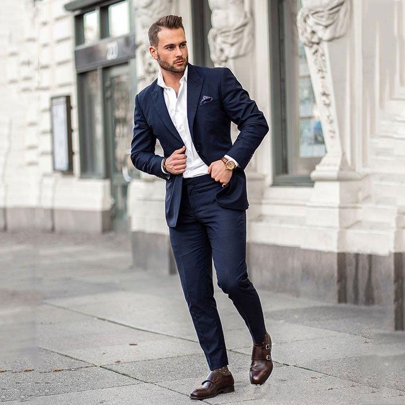 Custom Slim Navy Blue Men Business Blazer Men Suits For