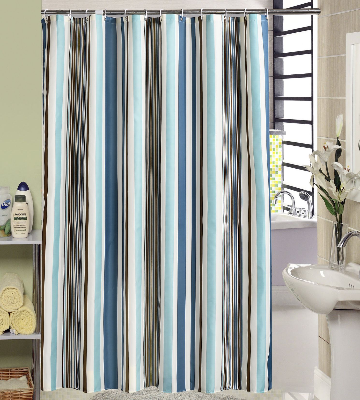 2019 Jarl Home Wholesale Blue White Striped Shower Curtains With
