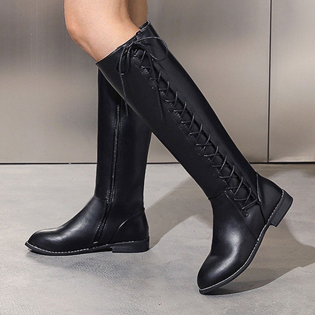 black fabric knee high boots
