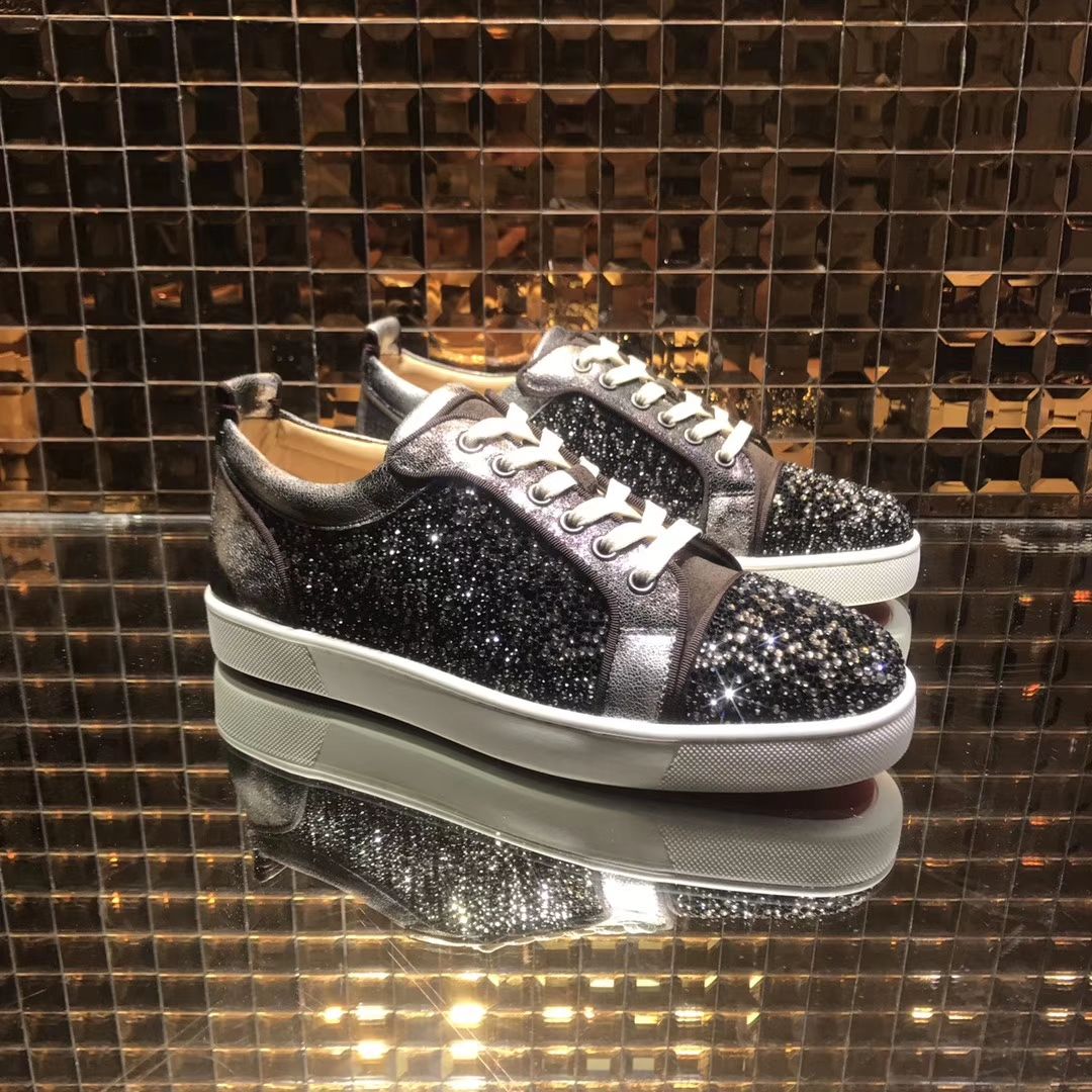 white and gold red bottom sneakers