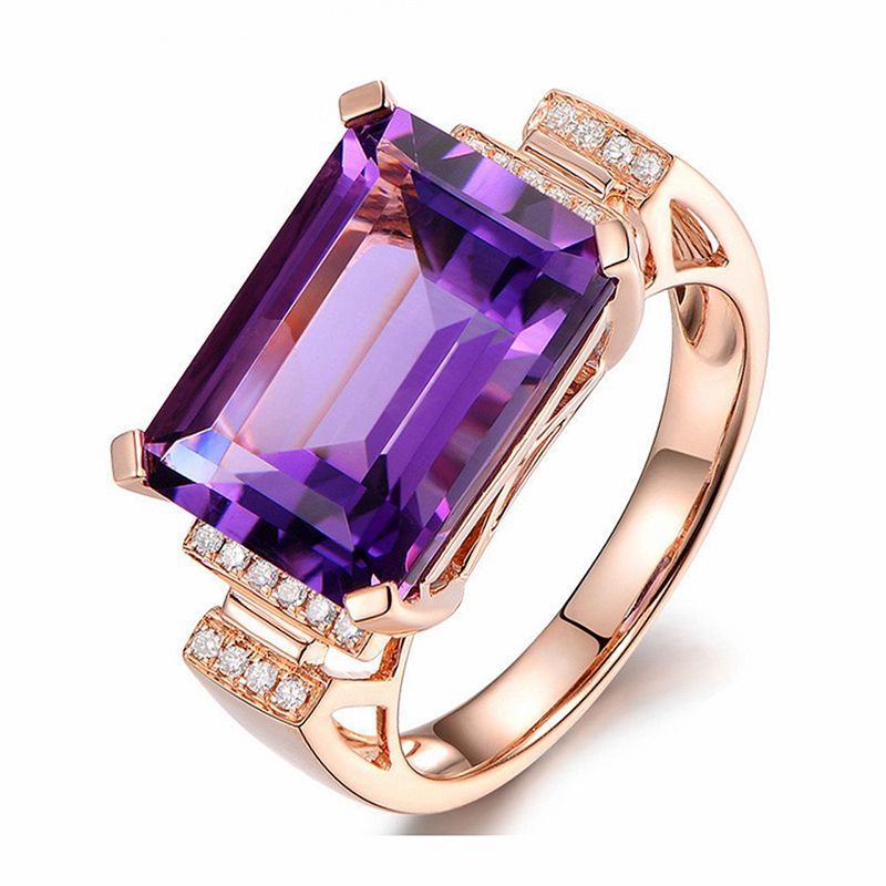 Wedding Ring for Cubic Zirconia Rectangle Ring with Stone Jewelry Purple