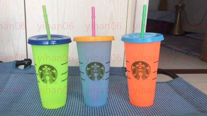 con coperchio e cannuccia verde Starbucks con tappo 3 bicchieri riutilizzabili in plastica dura Venti 680 ml 