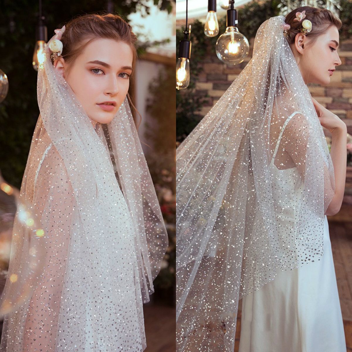Lentejuelas de moda Velos nupciales 2019 Borde de corte Dos capas Velo con peine Vestido de Lentejuelas de moda Velos nupciales 2019 Borde de corte Dos capas Velo con peine Vestido de
