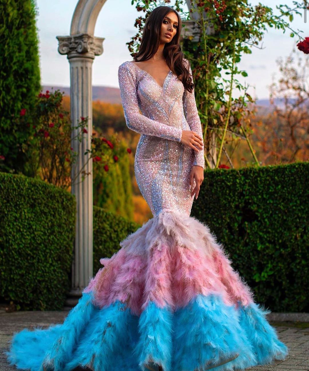 Ombre Sequined Mermaid Prom Dresses V 