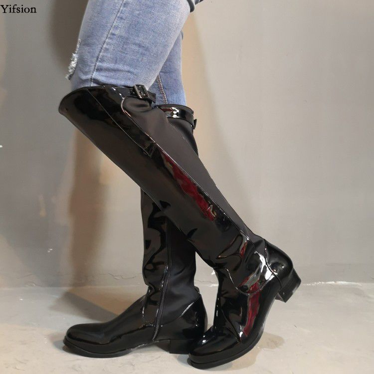 womens shiny black boots