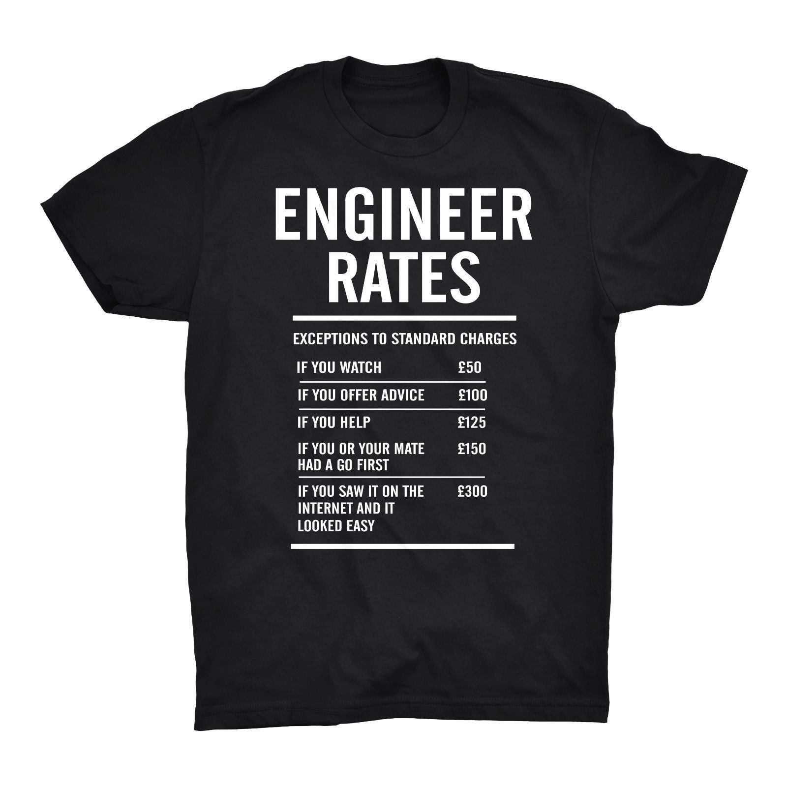Engineer Rates T Shirt Mechanic Garage Funny Gift Dad Husband