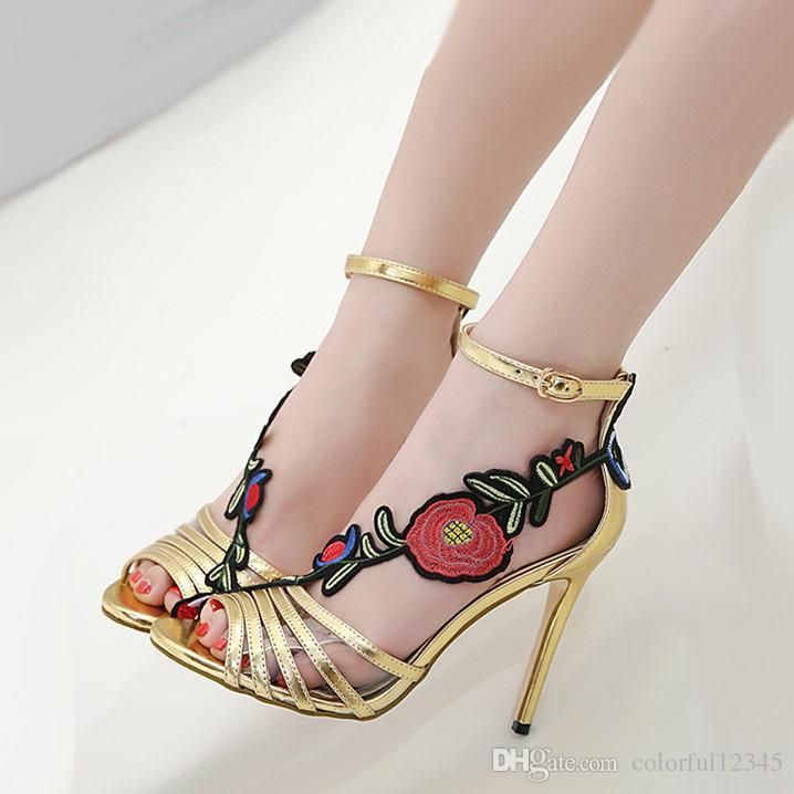 gold floral heels