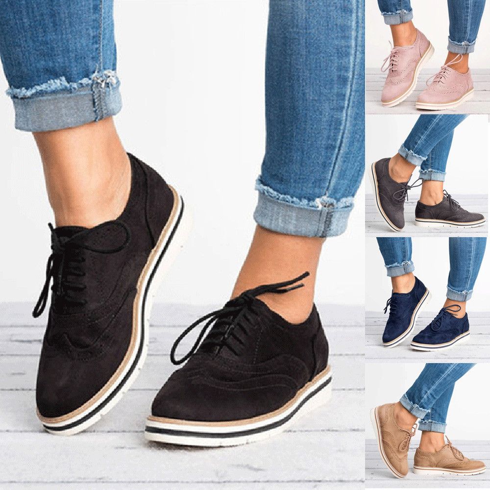 Women's Round Toe Solid Color Ankle Flat Suede Casual Lace Up Shoes Sport Shoes 