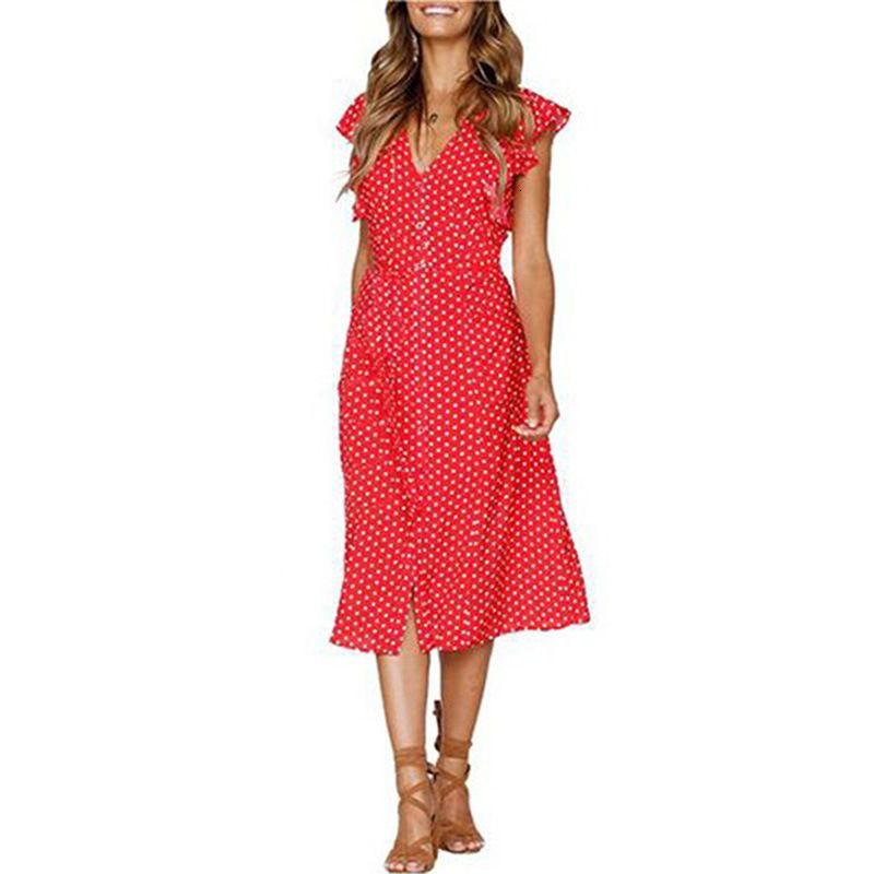 midi red polka dot dress