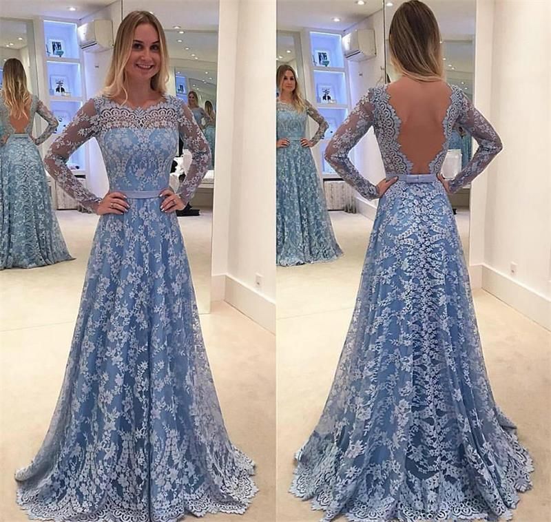 long sleeve open back gown