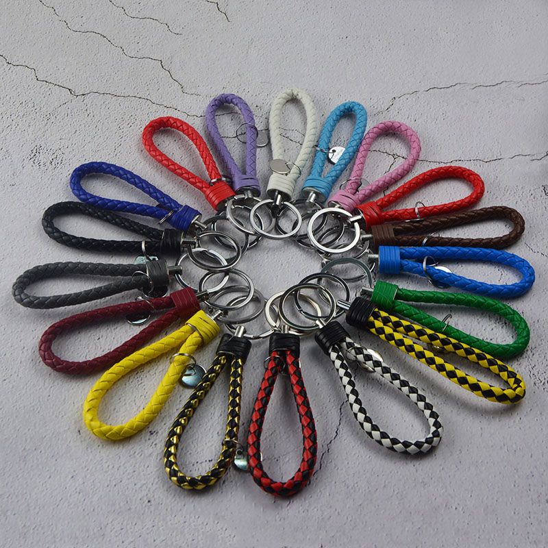 2020 Leather Woven Metal Keychain Braided Rope Key Chain Handbag