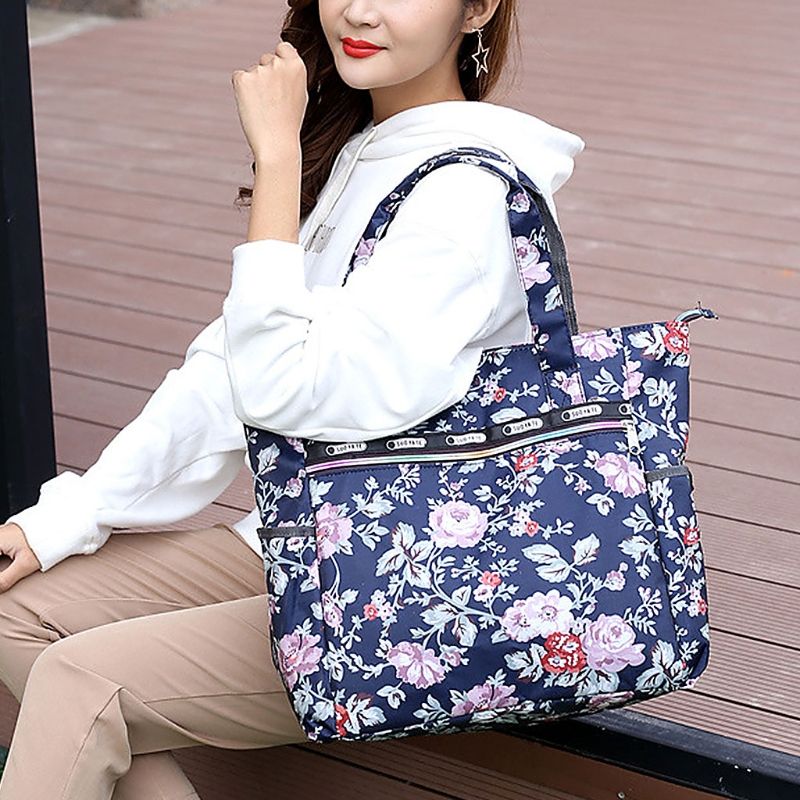 Grosshandel Frauen Drucken Blume Nylon Tote Shopper Handtasche Grosse Kapazitat Umhangetasche Reissverschluss Strandtaschen Von Dot8dot 14 67 Auf De Dhgate Com Dhgate