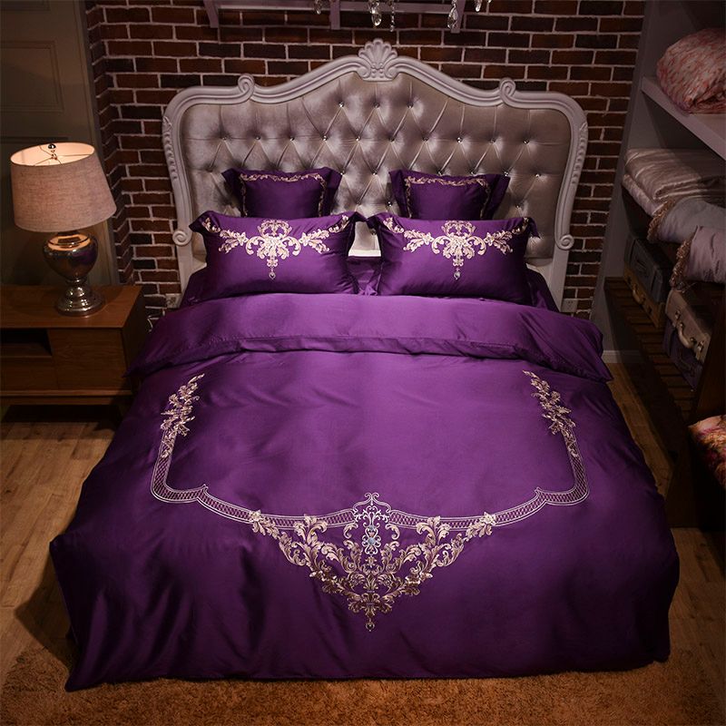 Luxury Purple Navy Blue Bedlinen 4 Tencel Silk Bedding Set Queen