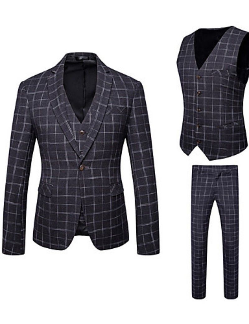 2019 Black Check Suits Men Fashion Wedding Tuxedos Jacket+Vest+Pants Formal Business Custom Made Blazer Wedding Tux White Suit Jacket From