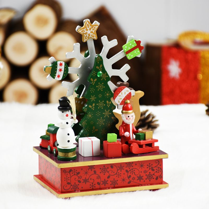 Christmas Music Box Wooden Christmas Tree Snowflake Toys Clockwork