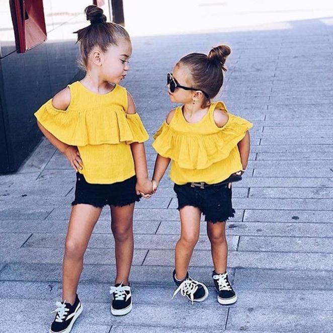 Pantalones sacudir Conectado Ropa de chicas de verano 2019 Fashion Ruffles Design Top + Shorts 2pcs  Girls Ropa Sets Set de ropa para niños