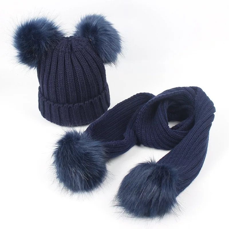 childrens navy hat and scarf