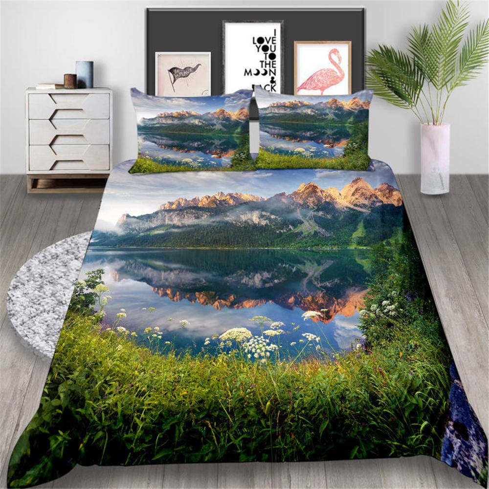 Landscape Bedding Set King Size Fresh, Mountain Duvet Cover Set