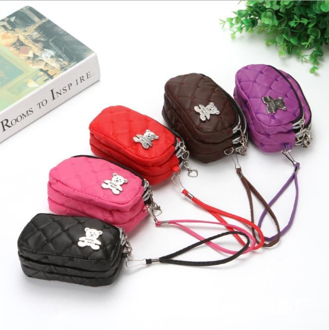 Monedero de Las Mujeres Pequeña Cartera Arruga Tela Tela Monedero Tres Cremalleras Bolsa de Maquillaje Portátil Mujer Monederos Monedas