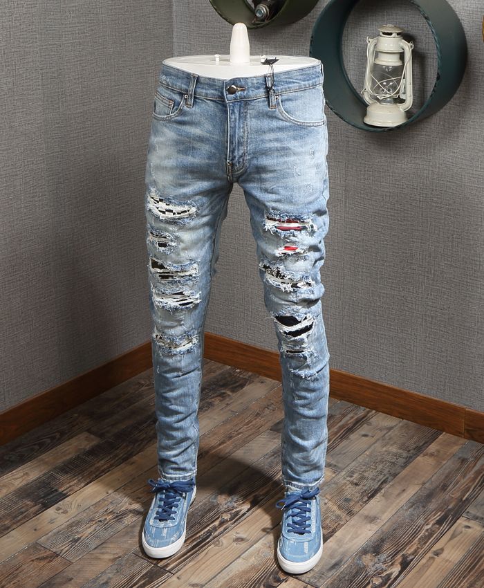 Acquistare Patch Dettaglio Biker Biker Fit Jeans Uomo Slim Motorcycle Mens  Vintage Denim Jean Pants Economico | Consegna Veloce E Qualità | It.Dhgate
