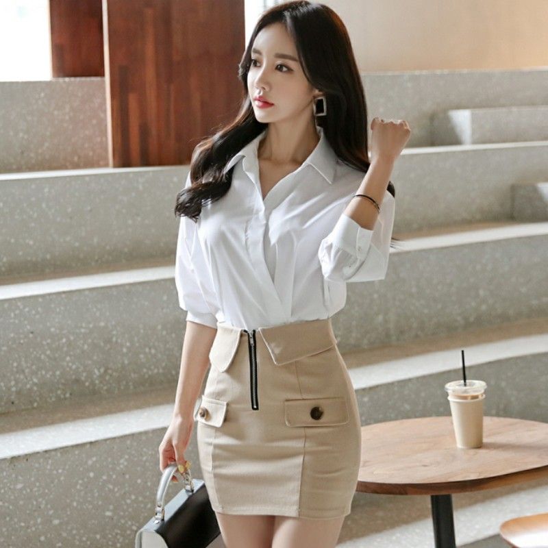 Compre Vestido De Dos Piezas Estilo Coreano Primavera Mujeres Formal 2  Piese Set 2021 Moda Blanca Batwing Sleeve Shirt + Mini Lápiz Bodycon Falda  A 27,25 € Del Jujubery | Es.Dhgate.Com