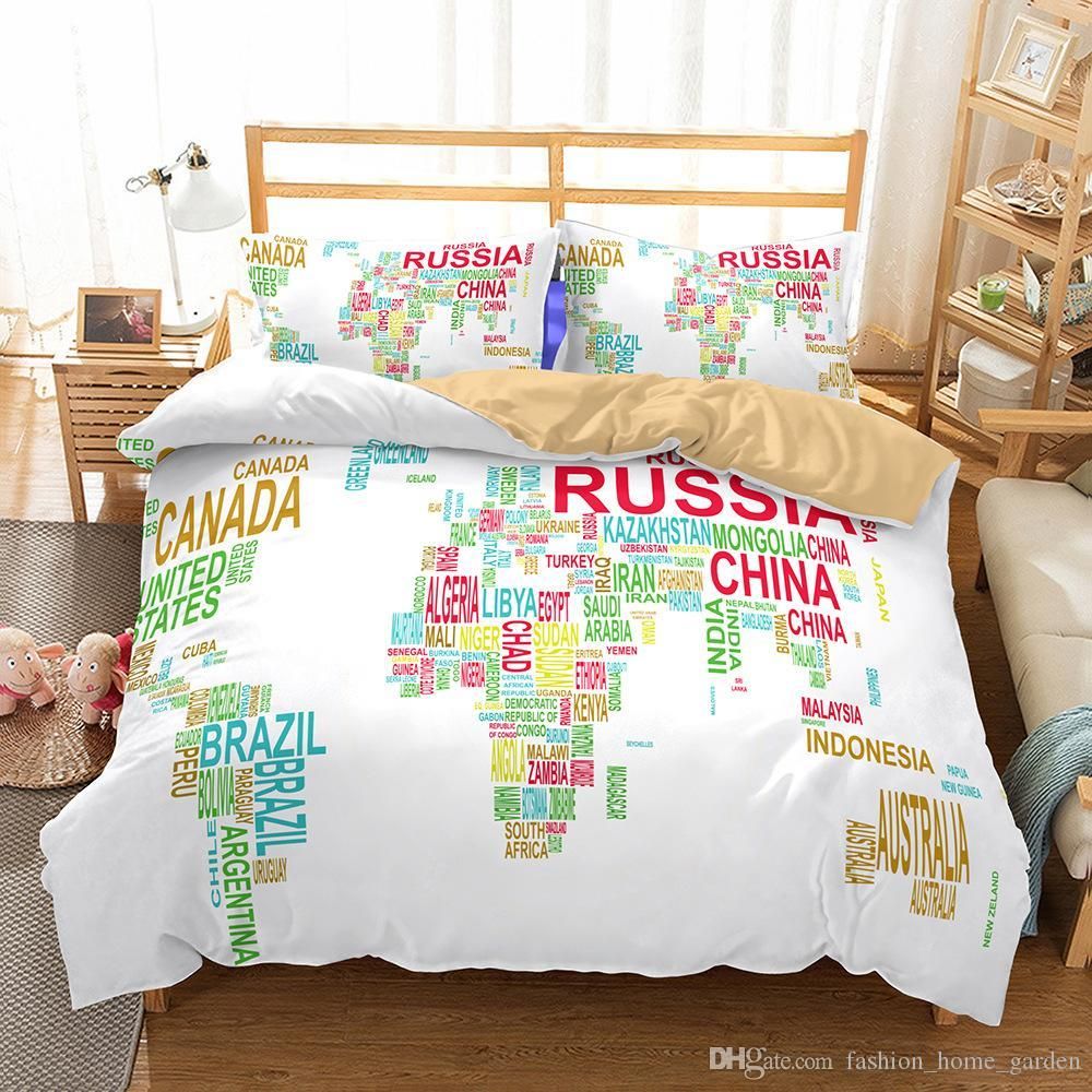 Us Au Luxury Bedding Set Duvet World Map Printed Bed Cover Set