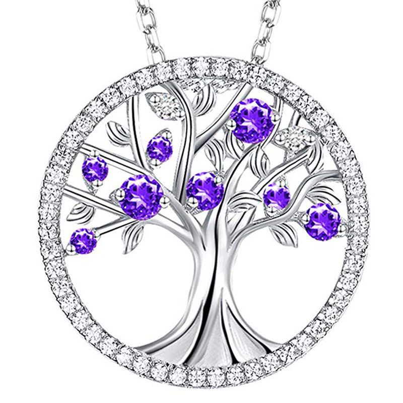 Necklaces for Women Tree of Life Silver Pendant Necklace 925 Round Tree of Life Crystal